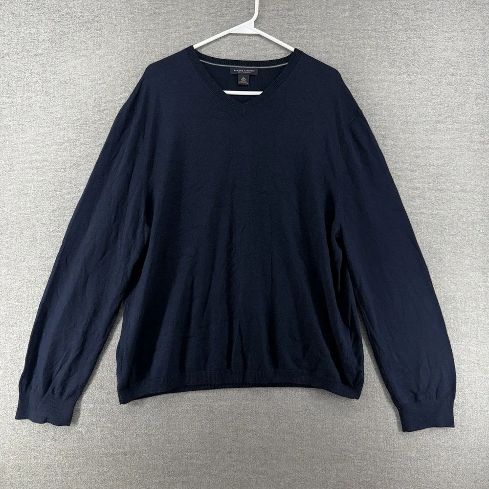 Banana Republic Silk Cashmere Sweater Men Size XL Blue Winter Casual V Neck